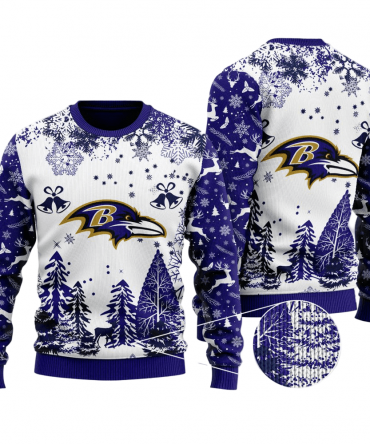 Ugly Christmas Sweater Baltimore-Ravens, Play Like A Raven White/Violet
