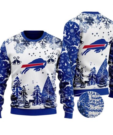 Ugly Christmas Sweater Buffalo-Bills, Go Buffalo-Bills Grinch Christmas Snowflakes Pine Tree White Navy