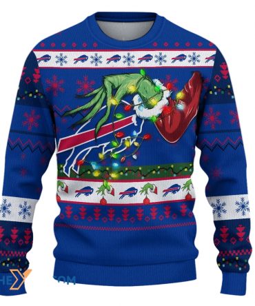 Ugly Christmas Sweater Buffalo-Bills, Go Buffalo-Bills Grinch Christmas Snowflakes Navy