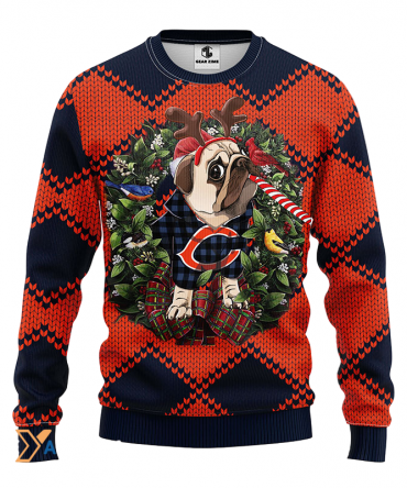 Ugly Christmas Sweater Chicago-Bears, Pub Dog Orange/Blue