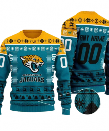 Personalized Ugly Christmas Sweater Jacksonville-Jaguars, Duuuval! Green/Yellow Custom Name And Number Gift For Football Fan Ugly Xmas Jumper