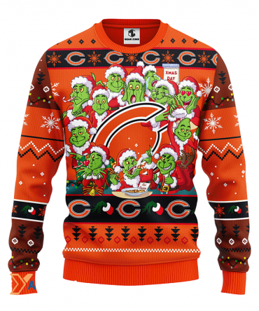 Ugly Christmas Sweater Chicago-Bears, 12 Grinch Brown/Orange/Black