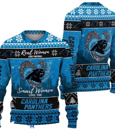 Ugly Christmas Sweater Carolina-Panthers, Grinch Christmas Carolina-Panthers In Heart Snowflakes City Shadow Navy