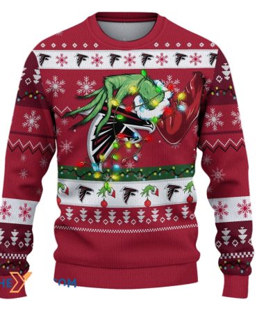 Ugly Christmas Sweater Atlanta-Falcons, Rise Up Grinch Christmas Snowflakes Red