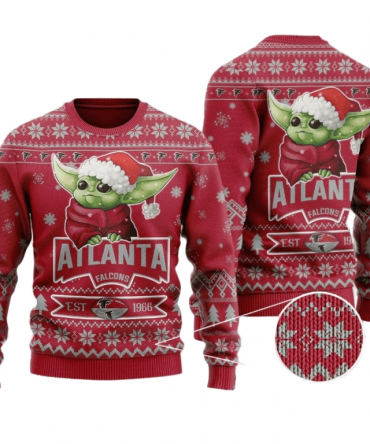 Ugly Christmas Sweater Atlanta-Falcons, Baby Yoda Red