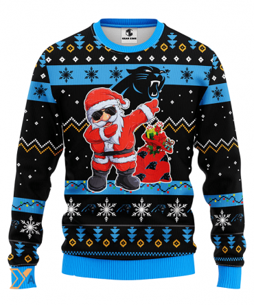 Ugly Christmas Sweater Carolina-Panthers, Santa Claus Blue/Black