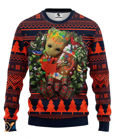 Ugly Christmas Sweater Chicago-Bears, Graphic Tree Orange/Blue