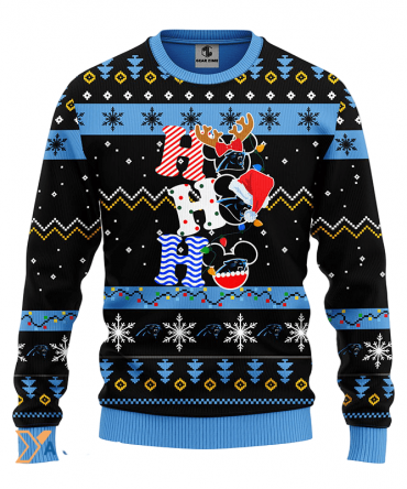 Ugly Christmas Sweater Carolina-Panthers, HoHoHo Graphics Mouse Blue/Black