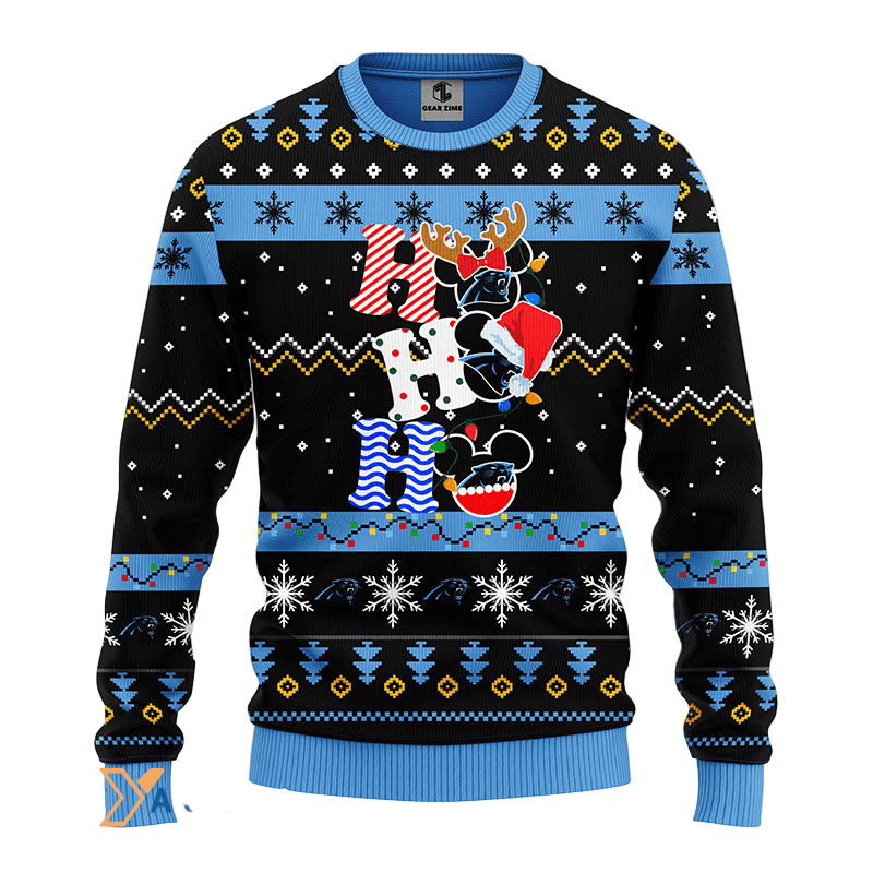 Ugly Christmas Sweater Carolina-Panthers, HoHoHo Graphics Mouse Blue/Black