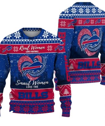 Ugly Christmas Sweater Buffalo-Bills, Grinch Christmas Buffalo-Bills In Heart Snowflakes City Shadow Navy