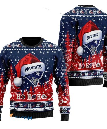 Personalized Ugly Christmas Sweater New-England-Patriots, Go PATS! Blue/Red Custom Name Gift For Football Fan Ugly Xmas Jumper