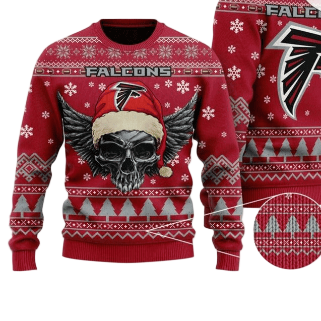 Ugly Christmas Sweater Atlanta-Falcons, Skull Red/Grey