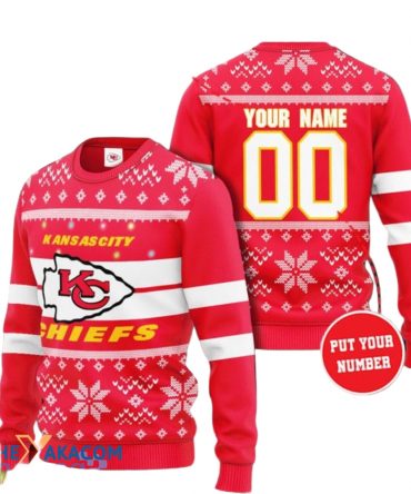 Personalized Ugly Christmas Sweater KCChiefs, Run It Back Red/White Custom Name And Number Gift For Football Fan Ugly Xmas Jumper