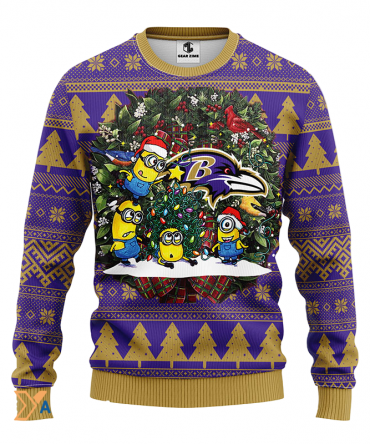 Ugly Christmas Sweater Baltimore-Ravens, Minion Violet/Beige