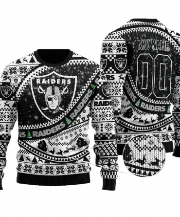 Personalized Ugly Christmas Sweater Las-Vegas, Las-Vegas Nation Black/White Custom Name And Number Gift For Football Fan Ugly Xmas Jumper