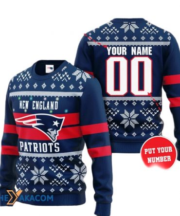 Personalized Ugly Christmas Sweater New-England-Patriots, Go-PATS-Patriots Red/Blue Custom Name And Number Gift For Football Fan Ugly Xmas Jumper