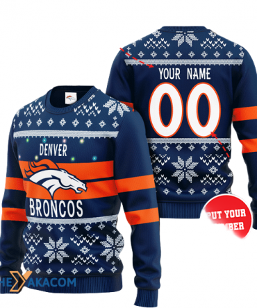 Personalized Ugly Christmas Sweater Denver-Broncos, United In Orange Dark Blue/Orange Custom Name And Number Gift For Football Fan Ugly Xmas Jumper