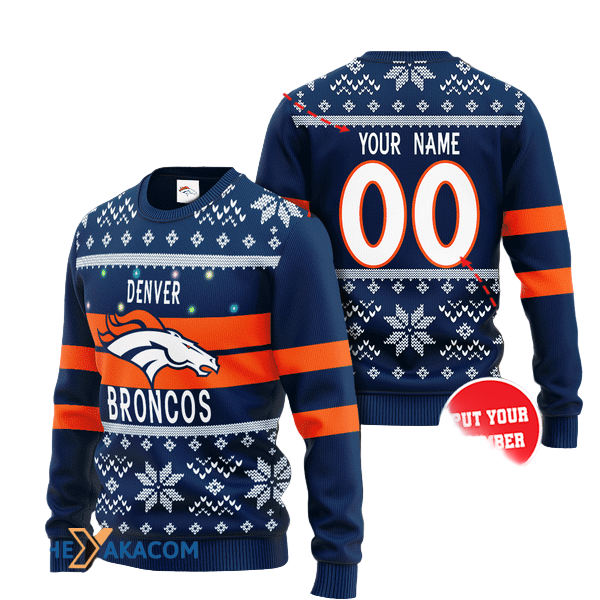 Personalized Ugly Christmas Sweater Denver-Broncos, United In Orange Dark Blue/Orange Custom Name And Number Gift For Football Fan Ugly Xmas Jumper