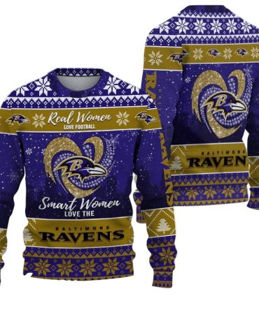 Ugly Christmas Sweater Baltimore-Ravens, Grinch Christmas Baltimore-Ravens In Heart Snowflakes City Shadow Navy