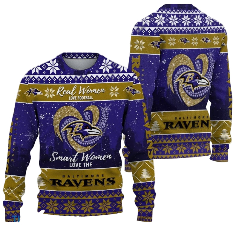 Ugly Christmas Sweater Baltimore-Ravens, Grinch Christmas Baltimore-Ravens In Heart Snowflakes City Shadow Navy