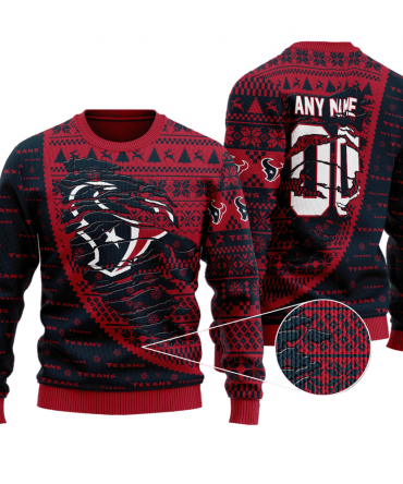 Personalized Ugly Christmas Sweater Houston-Texans, H-Town Red/Black Custom Name And Number Gift For Football Fan Ugly Xmas Jumper