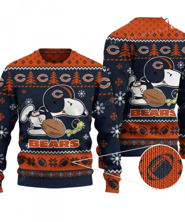 Ugly Christmas Sweater Chicago-Bears, Graphic Dog Blue/Orange
