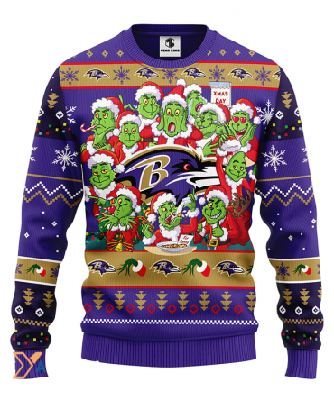 Ugly Christmas Sweater Baltimore-Ravens, 12 Grinch Violet/Brown