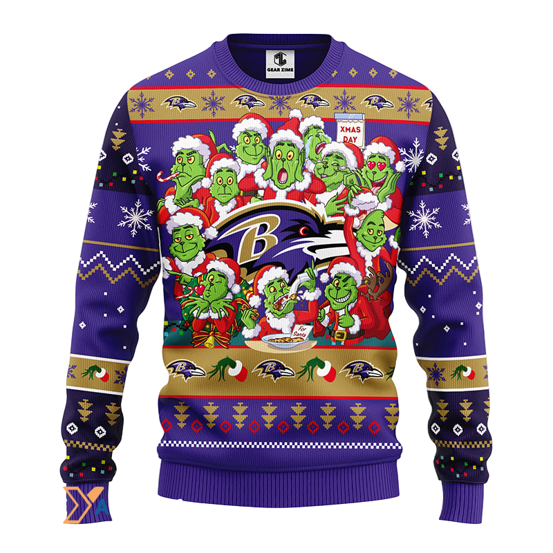 Ugly Christmas Sweater Baltimore-Ravens, 12 Grinch Violet/Brown