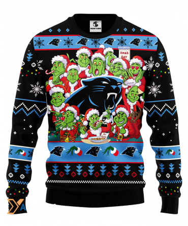 Ugly Christmas Sweater Carolina-Panthers, 12 Grinch Blue/Black