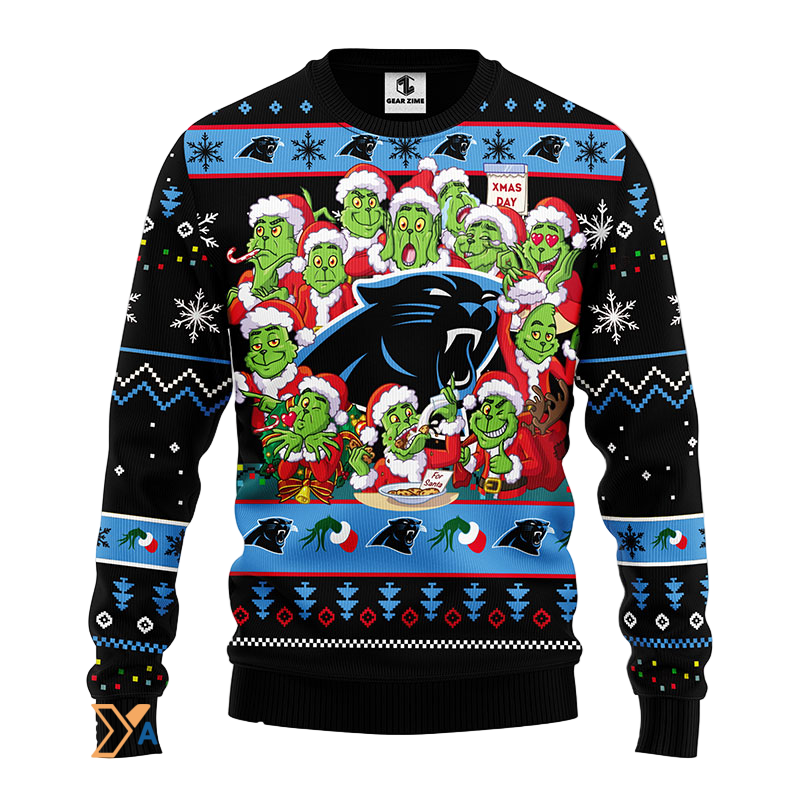 Ugly Christmas Sweater Carolina-Panthers, 12 Grinch Blue/Black