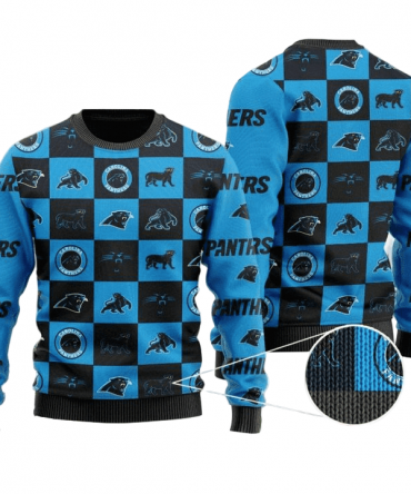 Ugly Christmas Sweater Carolina-Panthers, Keep Pounding Blue/Black