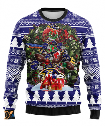Ugly Christmas Sweater Baltimore-Ravens, Tree Blue/White