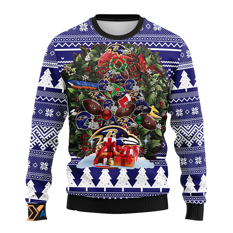 Ugly Christmas Sweater Baltimore-Ravens, Tree Blue/White