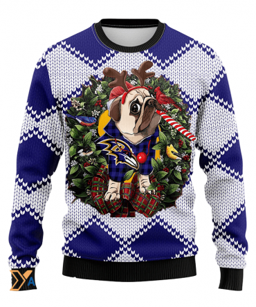 Ugly Christmas Sweater Baltimore-Ravens, Pub Dog Blue/White