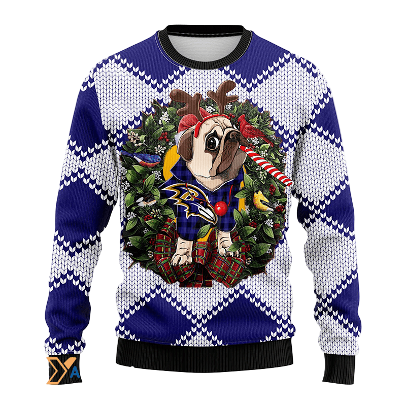 Ugly Christmas Sweater Baltimore-Ravens, Pub Dog Blue/White