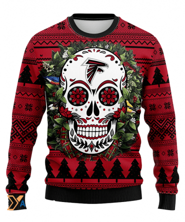 Ugly Christmas Sweater Atlanta-Falcons, Skull Flower Black/Red