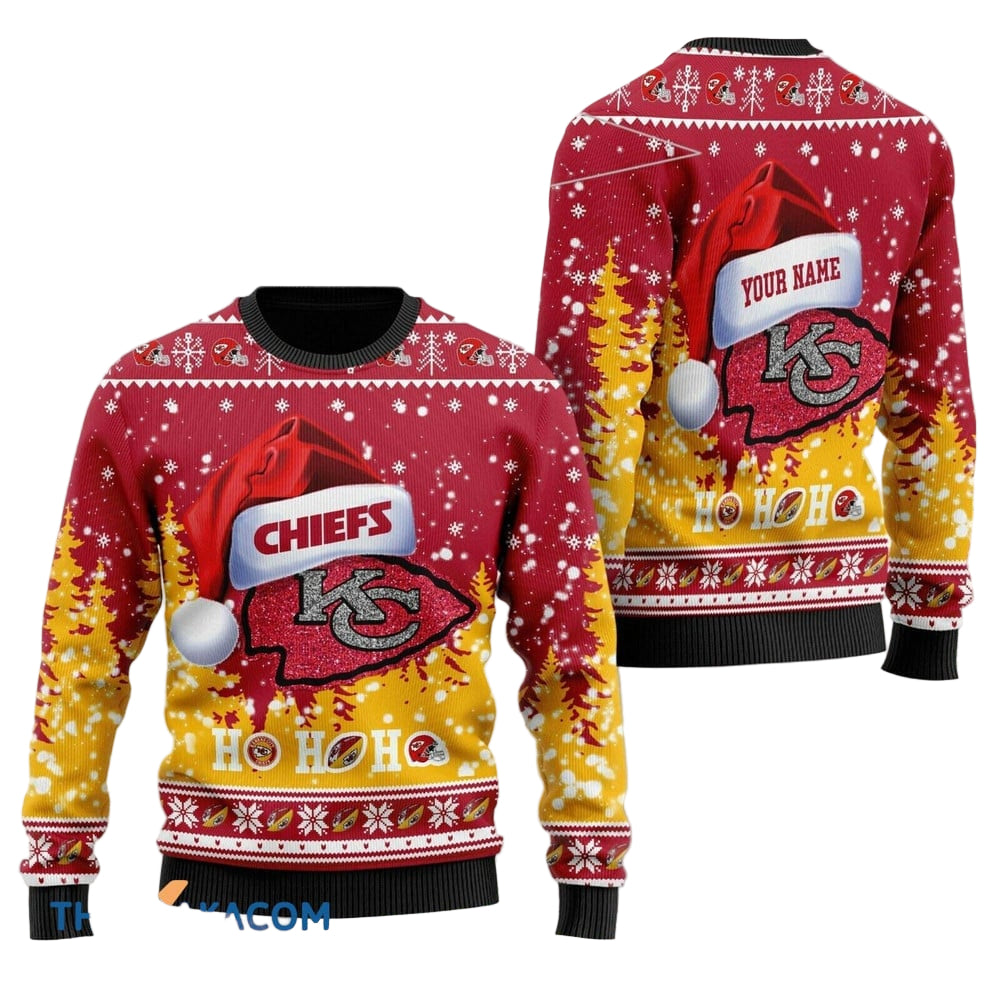 Personalized Ugly Christmas Sweater KCChiefs, Run It Back Red/Yellow Custom Name Gift For Football Fan Ugly Xmas Jumper