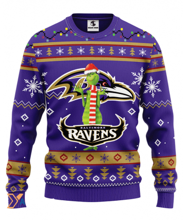 Ugly Christmas Sweater Baltimore-Ravens, Grinch Violet/Beige