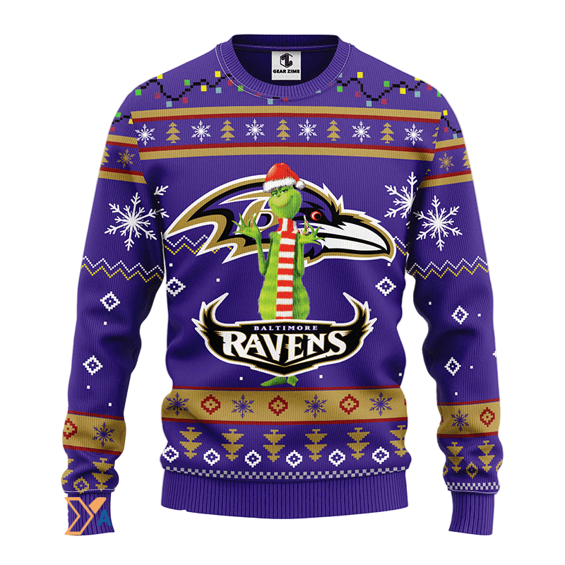 Ugly Christmas Sweater Baltimore-Ravens, Grinch Violet/Beige