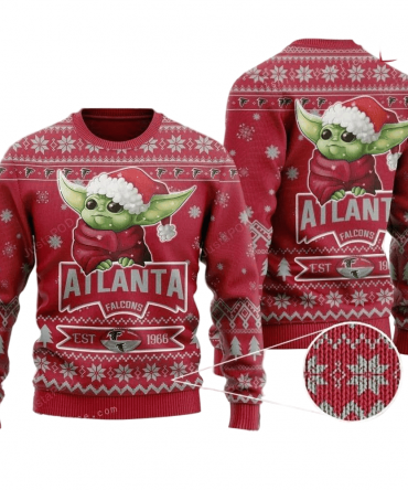 Ugly Christmas Sweater Atlanta-Falcons, Baby Yoda Red/Grey