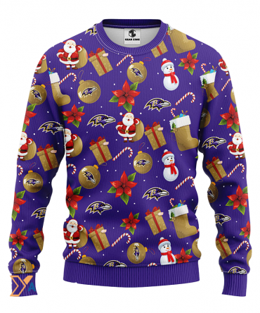 Ugly Christmas Sweater Baltimore-Ravens, Santa Claus Snowman Violet