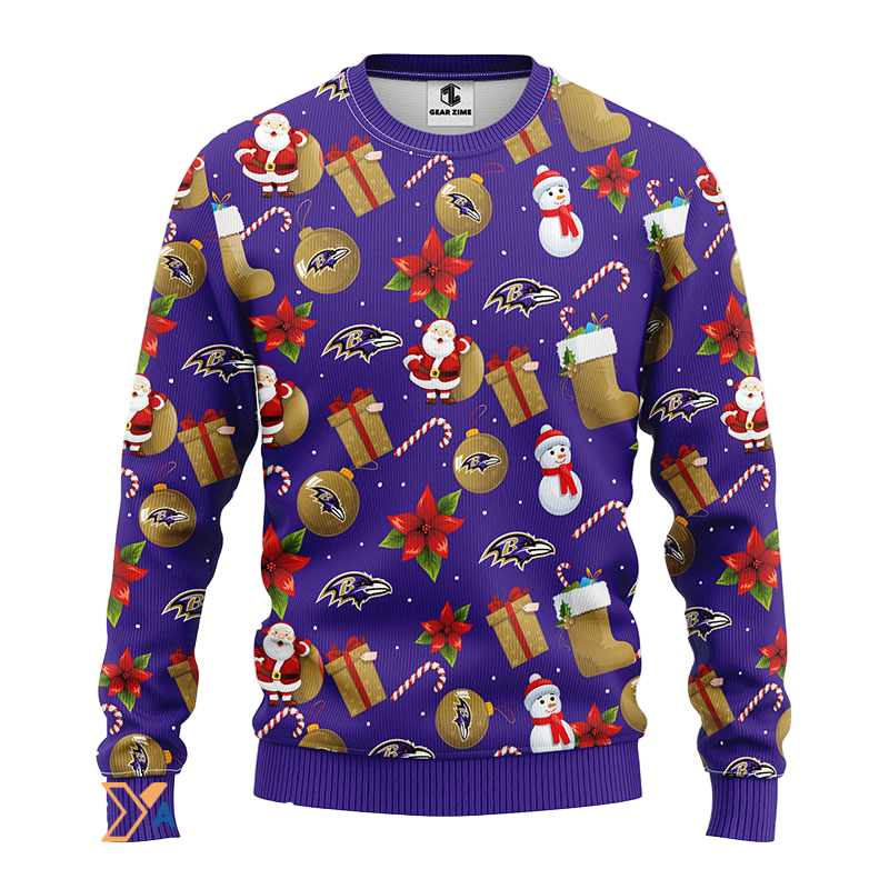 Ugly Christmas Sweater Baltimore-Ravens, Santa Claus Snowman Violet