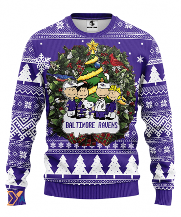 Ugly Christmas Sweater Baltimore-Ravens, Graphics Dog Violet/White