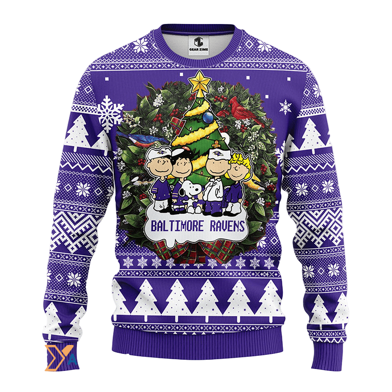 Ugly Christmas Sweater Baltimore-Ravens, Graphics Dog Violet/White