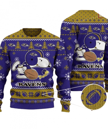 Ugly Christmas Sweater Baltimore-Ravens, Graphic Dog Violet/Brown