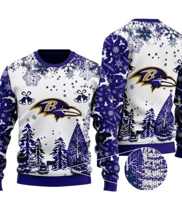 Ugly Christmas Sweater Baltimore-Ravens, Go Baltimore-Ravens Grinch Christmas Snowflakes Pine Tree White Navy