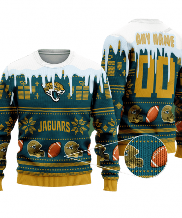 Personalized Ugly Christmas Sweater Jacksonville-Jaguars, Duuuval! Blue/Yellow Custom Name And Number Gift For Football Fan Ugly Xmas Jumper