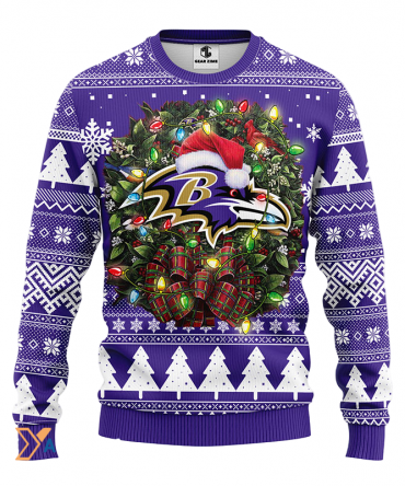 Ugly Christmas Sweater Baltimore-Ravens, Play Like A Raven Violet/White