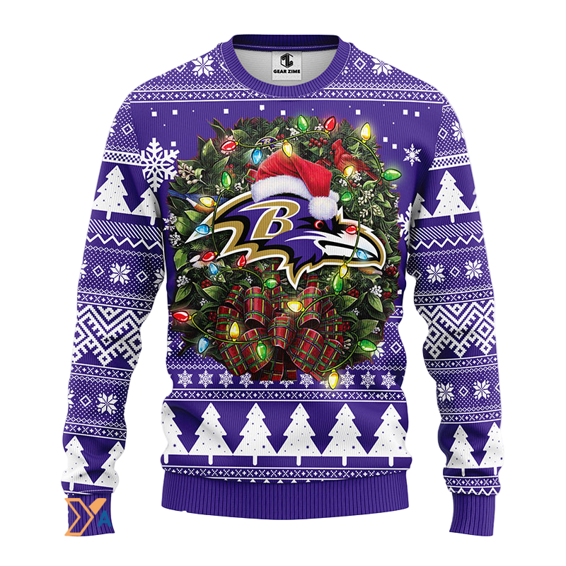 Ugly Christmas Sweater Baltimore-Ravens, Play Like A Raven Violet/White