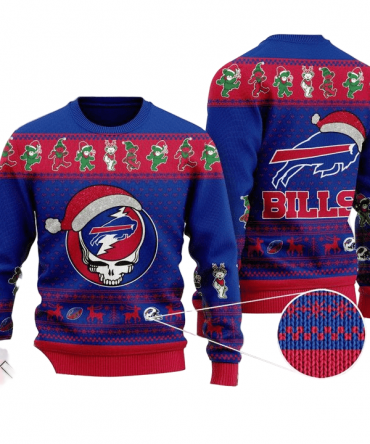 Ugly Christmas Sweater Buffalo-Bills, Skull Red/Blue